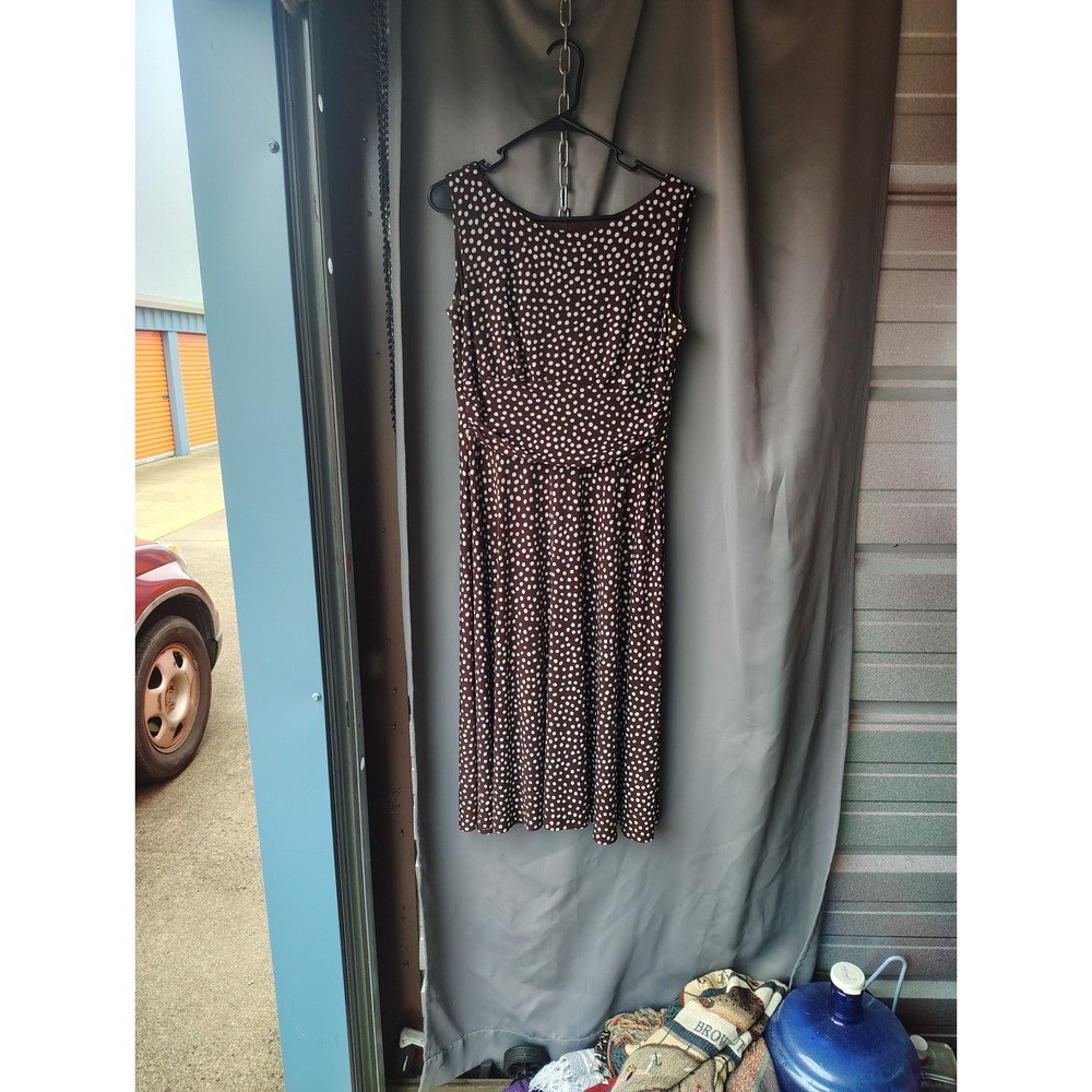 Perceptions Petite Brown Polka Dot Sleeveless Midi Dress Womens 10P‎ A-Line